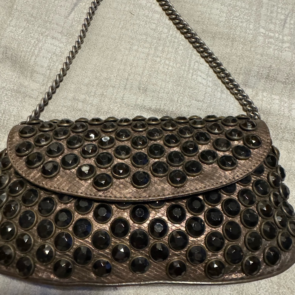 Studded Metallic Chain Shoulder Bag